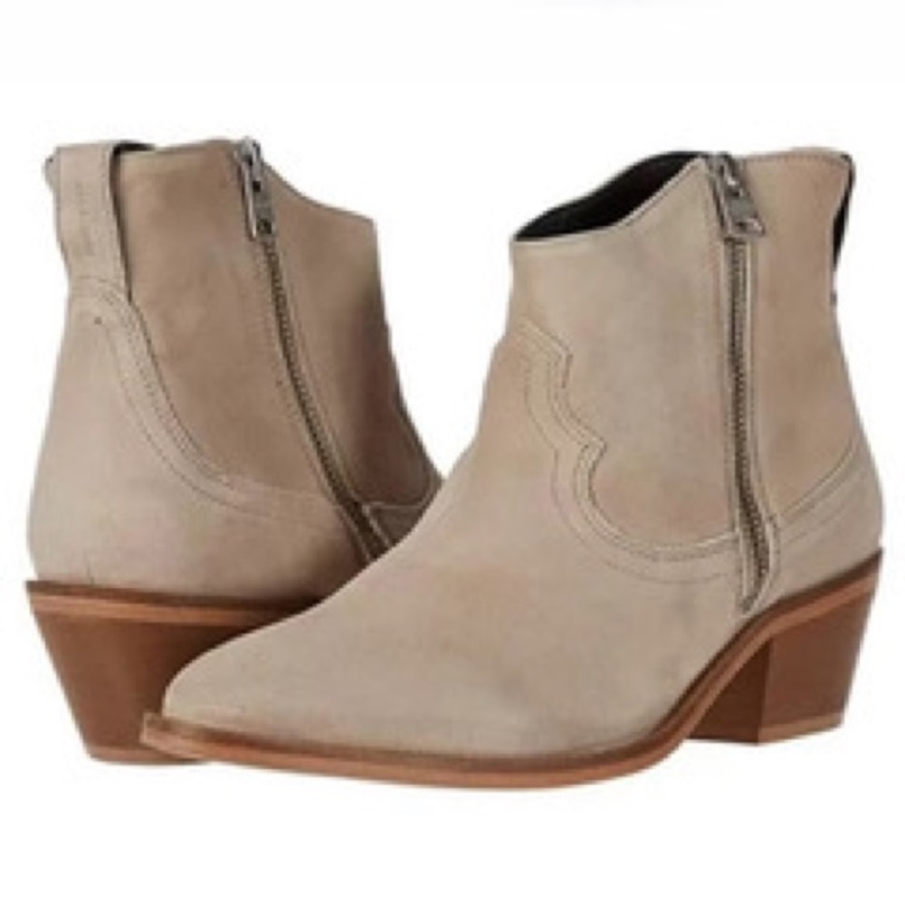 ALLSAINTS boots -Tan suede pointed toe, exposed zip entry